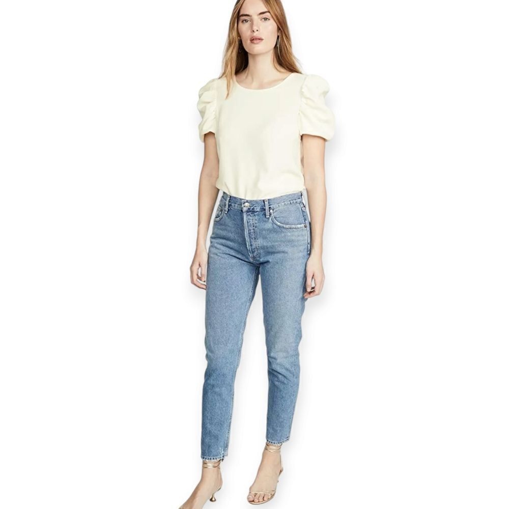 ✨ Amanda Uprichard Merris Top | Ivory White Puff Sleeve Blouse | Size L ✨
